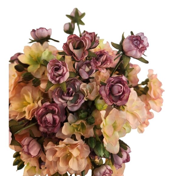 Purple Lavender Rose & Pink Geranium Faux 20-Stem Hand-Tied Bouquet - Picture 9 of 10